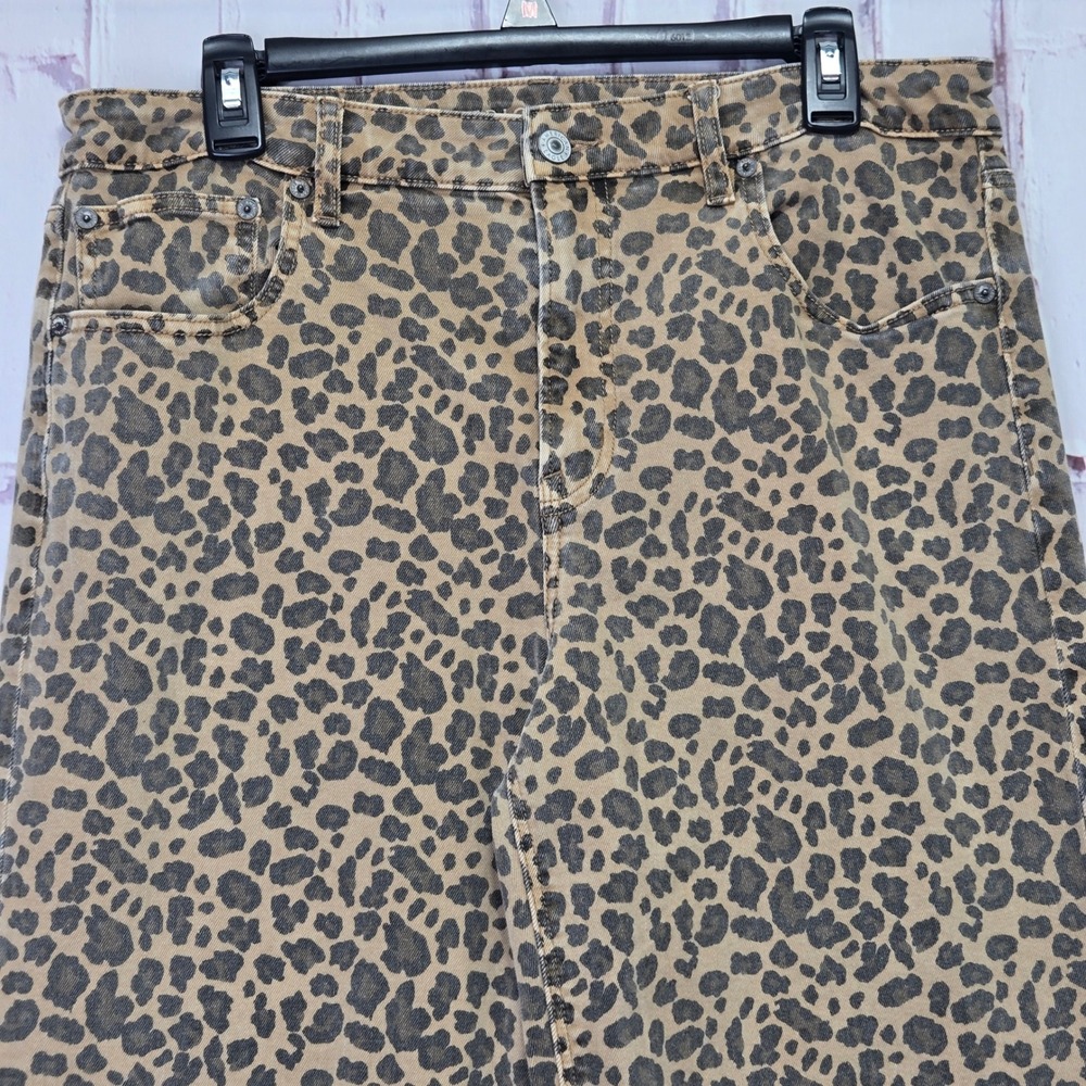 American Eagle Jeans Tan Leopard Wide Leg Animal Print Women Size 12 Regular - Picture 2 of 16